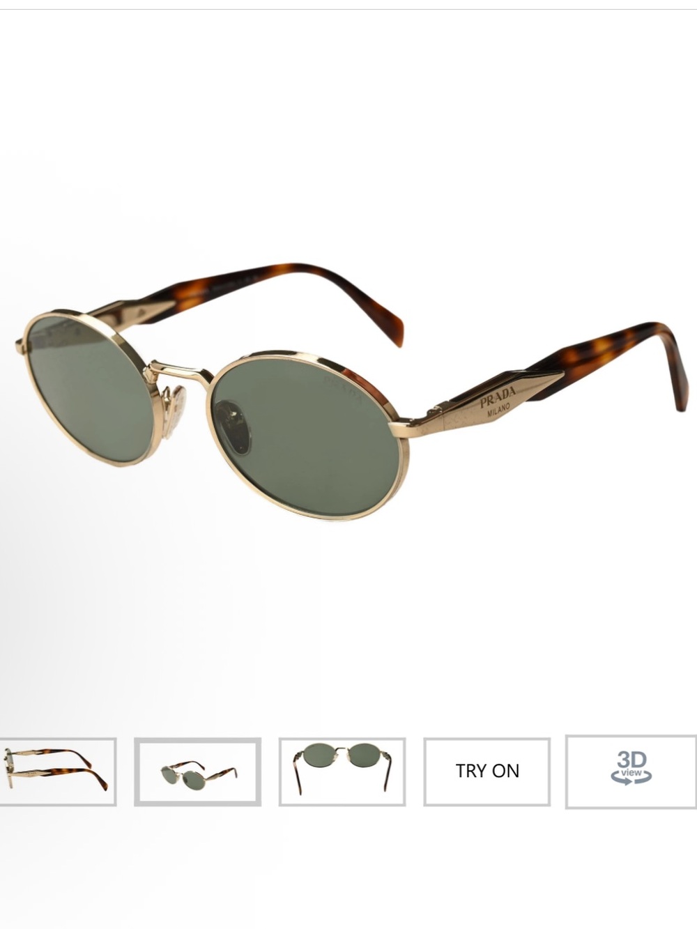 Prada Gold Metal Round Sunglasses with Green Lenses and Tortoiseshell Arms